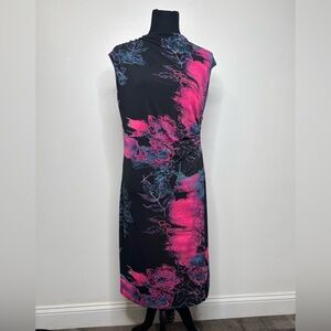 Clara Sun Woo Side Slit Midi Dress Black Pink Floral Small